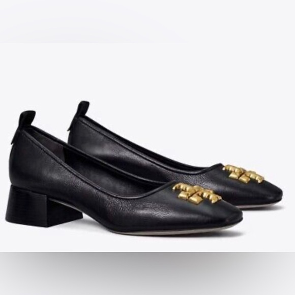 Tory Burch Eleanor 35mm Black Leather Logo Pump Heels Shoes